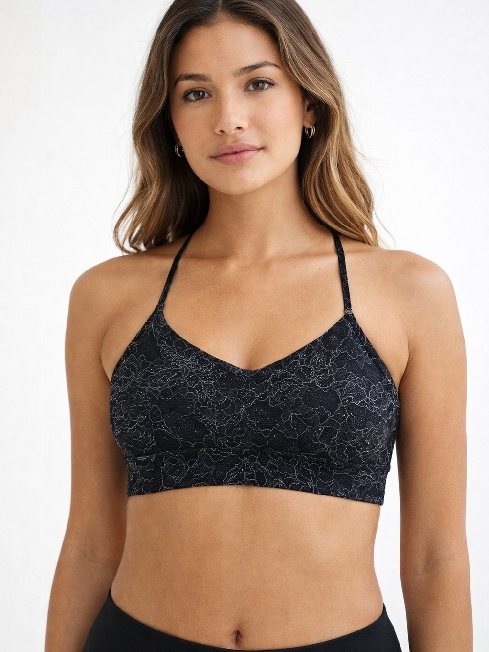 Lululemon Black Pattern Sports Bra Strappy Back Athletic Yoga Size 10